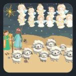 Adesivo Quadrado Primeiro Natal 3D Os pastores<br><div class="desc">O primeiro Natal em 3D que os pastores inspiram-se no capítulo 2 de Luke quando os anjos visitam os pastores à noite e proclamam o nascimento de Jesus. Cartão de excelente para cristãos querendo usar a história da bíblia em suas celebrações de natal.</div>