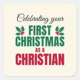 Adesivo Quadrado PRIMEIRO NATAL COMO CRISTÃO para novo crente