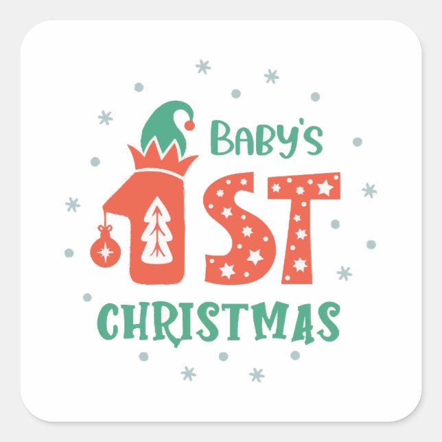 Adesivo Quadrado Primeiro Natal do Bebê  (Frente)