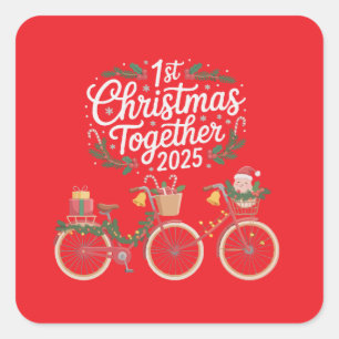 Adesivo Quadrado Primeiro Natal Juntos 2025 Casal Romântico