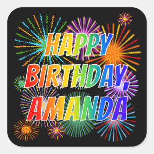 Adesivo Quadrado Primeiro nome "AMANDA", Diversão "FELIZ ANIVERSÁRI