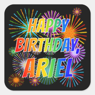 Adesivo Quadrado Primeiro nome "ARIEL", Diversão "FELIZ ANIVERSÁRIO
