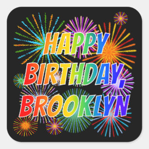 Adesivo Quadrado Primeiro nome "BROOKLYN", Diversão "FELIZ ANIVERSÁ