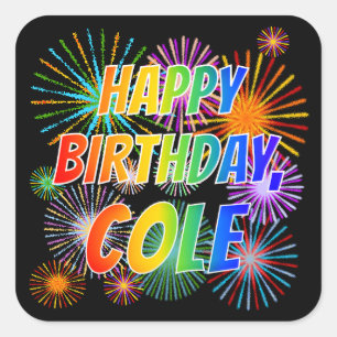 Adesivo Quadrado Primeiro nome "COLE", "FELIZ ANIVERSÁRIO"