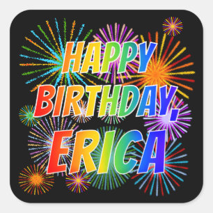 Adesivo Quadrado Primeiro nome "ERICA", "FELIZ ANIVERSÁRIO"