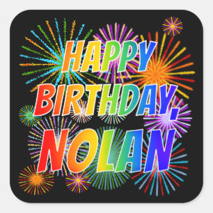 Adesivo Quadrado Primeiro nome "NOLAN", "FELIZ ANIVERSÁRIO"
