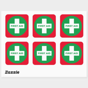 Adesivo Quadrado Primeiros Socorros (Cruz Branca) - Ambulância, Aj