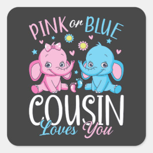 Adesivo Quadrado Primo Rosa Ou Azul Te Ama Bebê Elefante