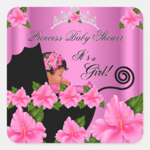 Adesivo Quadrado Princesa Afro-Americana Chá de Bebê Menina Flores