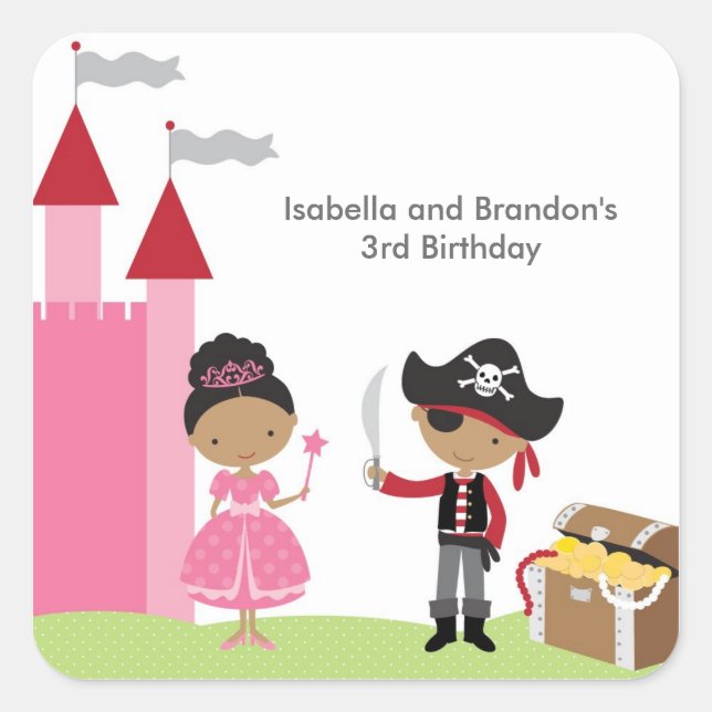 Adesivo Quadrado Princesa Americana Africana e Stickers Piratas (Frente)