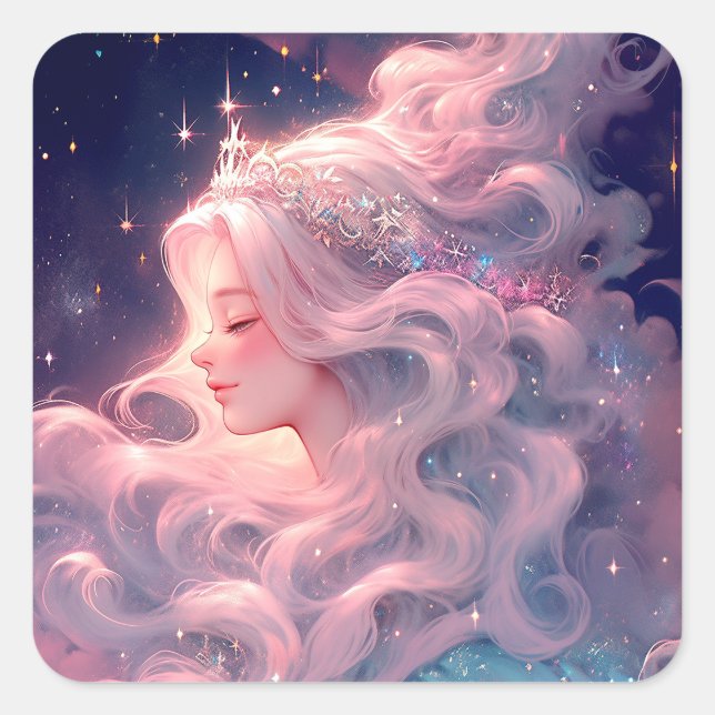 Adesivo Quadrado Princesa Anime Feita De Estrelas (Frente)