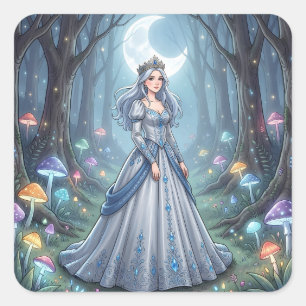 Adesivo Quadrado Princesa azul prateada na floresta