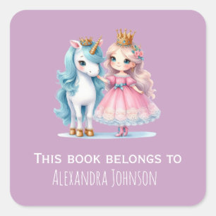 Adesivo Quadrado Princesa Bonita Unicórnio Este Livro Pertence A Ro