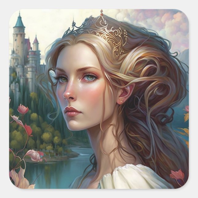 Adesivo Quadrado Princesa Castle Fantasy Art (Frente)