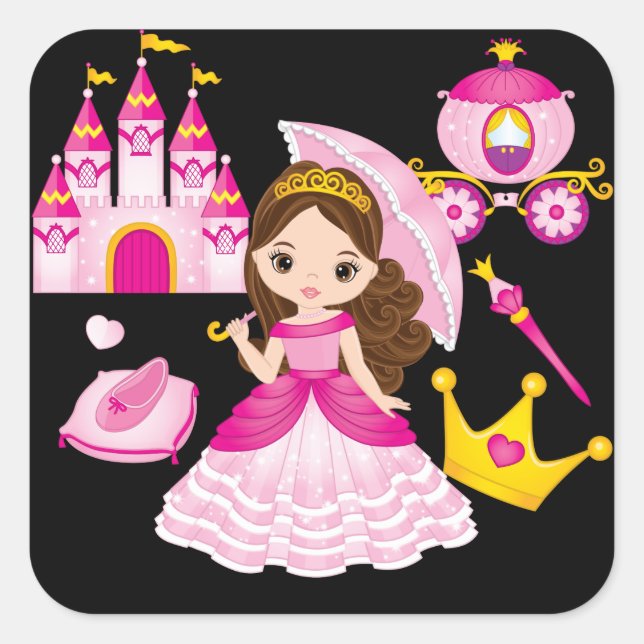 Adesivo Quadrado Princesa Castle Little Girls Queen Tiara Crown (Frente)