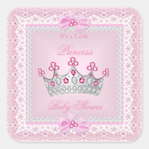 Adesivo Quadrado Princesa Chá de fraldas Rosa Gem Silver Tiara