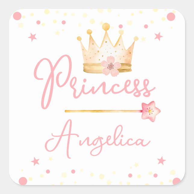 Adesivo Quadrado Princesa Coroa Rosa Menininha Aniversário (Frente)