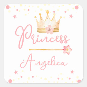 Adesivo Quadrado Princesa Coroa Rosa Menininha Aniversário