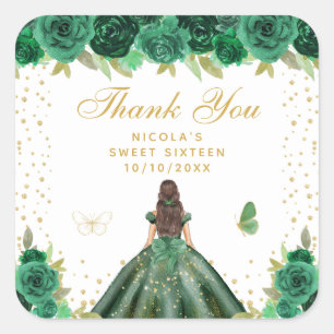 Adesivo Quadrado Princesa de Cabelo Castanho Floral Verde Sweet Six