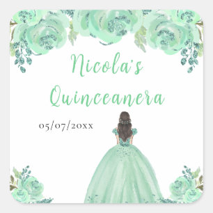 Adesivo Quadrado Princesa de Cabelo Castanho Quinceanera Floral Men