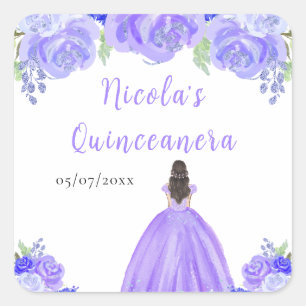 Adesivo Quadrado Princesa de Cabelo Castanho Quinceanera Floral Rox