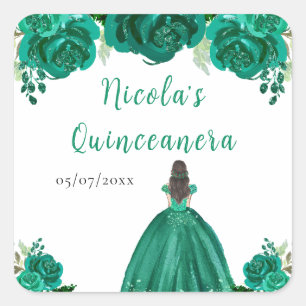 Adesivo Quadrado Princesa de Cabelo Castanho Quinceanera Floral Ver