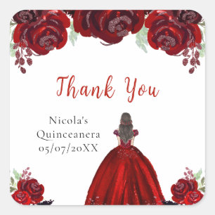 Adesivo Quadrado Princesa de Cabelo Castanho Quinceanera Floral Ver