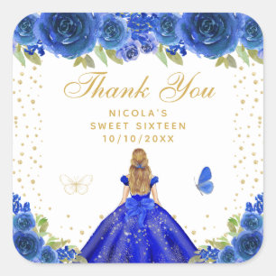 Adesivo Quadrado Princesa de Cabelo Loiro Floral Azul Sweet Sixteen