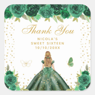 Adesivo Quadrado Princesa de Cabelo Loiro Floral Verde Sweet Sixtee