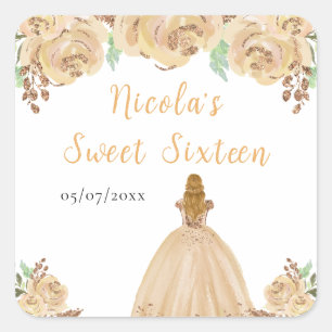 Adesivo Quadrado Princesa de Cabelo Loiro Peach Floral Sweet Sixtee