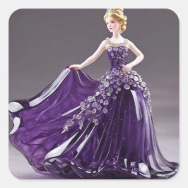Adesivo Quadrado Princesa de cristal com vestido roxo