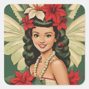 Adesivo Quadrado Princesa do Natal Tropical Retro dos Anos 50