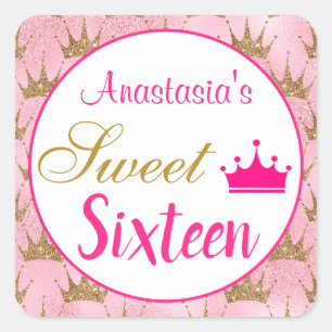 Adesivo Quadrado Princesa Feminina Rosa Quente Dourado Brilho Doce