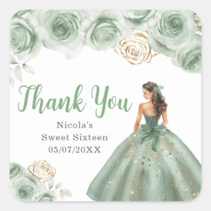 Adesivo Quadrado Princesa Floral em um Vestido Verde Sweet Sixteen
