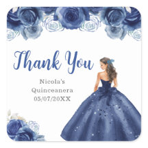 Princesa Floral em Vestido Azul Marinho Quinceaner