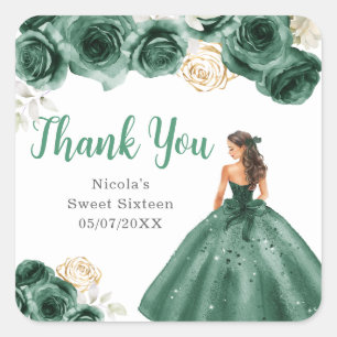 Adesivo Quadrado Princesa Floral em Vestido Verde Escuro Sweet Sixt