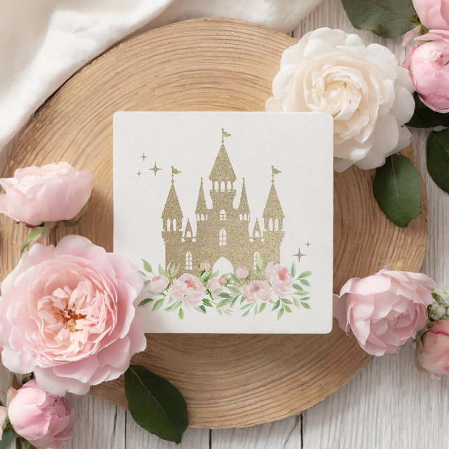 Adesivo Quadrado Princesa Floral Rosa E Dourada Aniversário (Criador carregado)