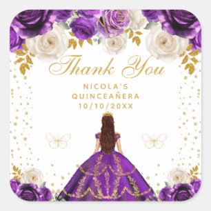 Adesivo Quadrado Princesa Floral Roxa Quinceañera