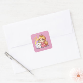 Adesivo Quadrado Princesa fofa personalizável com gato branco