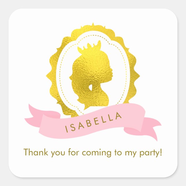 Adesivo Quadrado Princesa Rosa Cameo Aniversário (Frente)