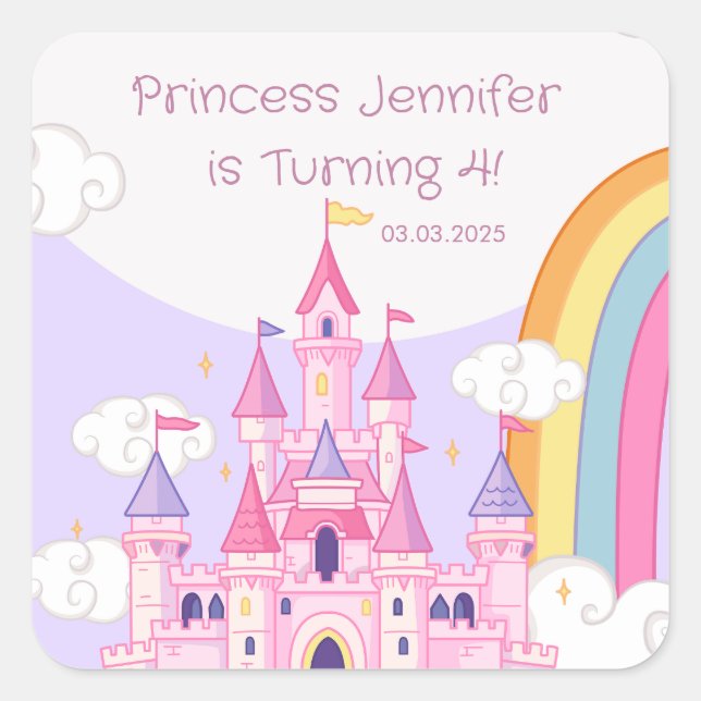 Adesivo Quadrado Princesa Royal Castle Festa de aniversário (Frente)