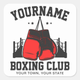 Adesivo Quadrado Pro Boxer ADD NAME - Luvas vermelhas Formação em A