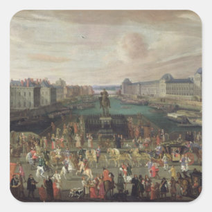 Adesivo Quadrado Procissão de Louis XIV através do Pont-Neuf