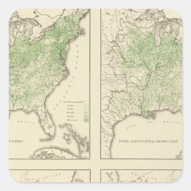 Adesivo Quadrado Produção de milho e leite, litógrafo dos EUA (Frente)