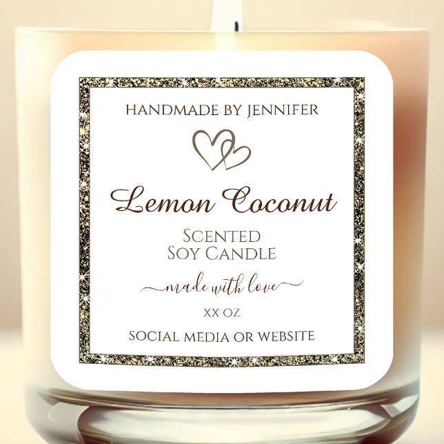 Adesivo Quadrado Produto branco clássico Rótulos Dourados de brilho (Criador carregado)