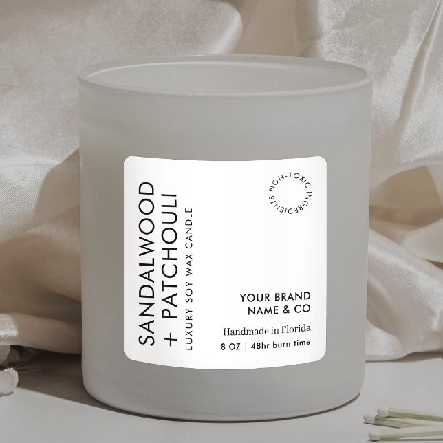 Adesivo Quadrado Produto branco preto de empacotamento simples mode (Simple, yet elegant, candles label with fully editable text & colors)