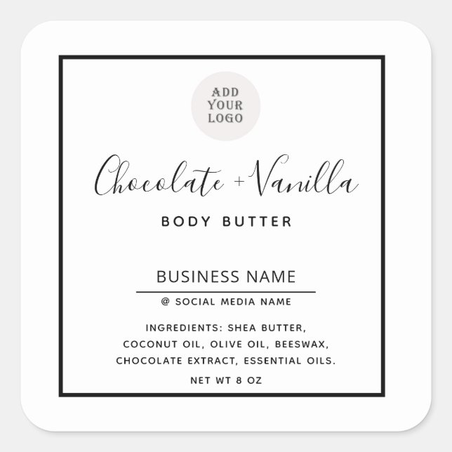 Adesivo Quadrado Produto branco típico da tipografia moderna (Frente)