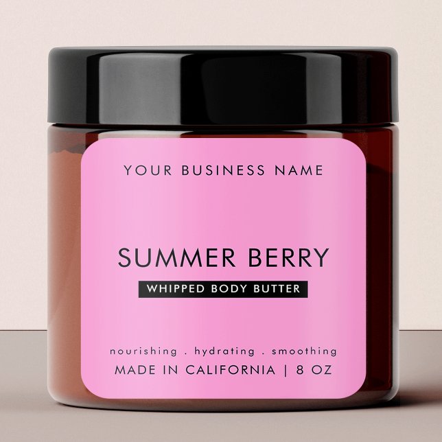 Adesivo Quadrado Produto Cinza Moderno, Rosa e Preto, Skincare (Girly Pink & Black Modern Skincare Jar Product Square Sticker)