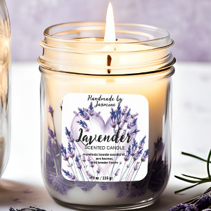 Adesivo Quadrado Produto de cardíaco e Lavanda de aquarela