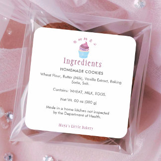 Adesivo Quadrado Produto de Ingredientes de Padaria de Cupcake Esca